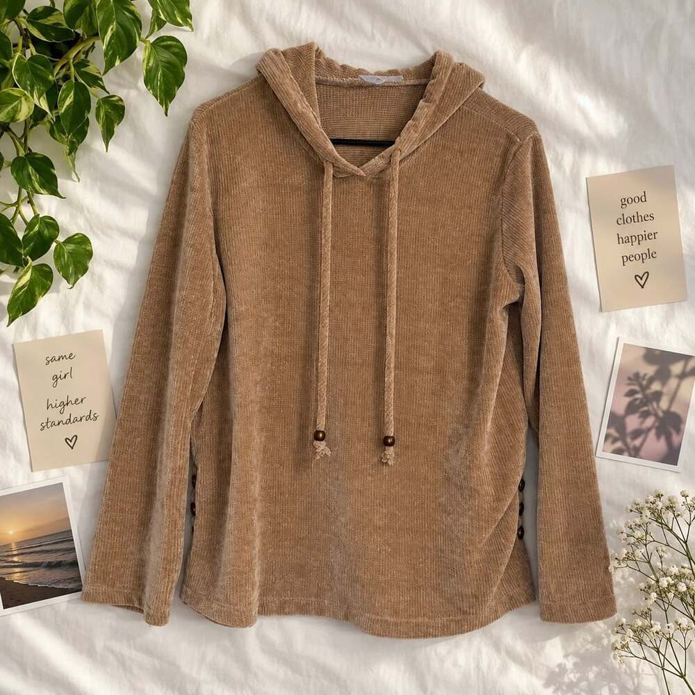 Corduroy Hoodie Size M Tan Long Sleeve Drawstring